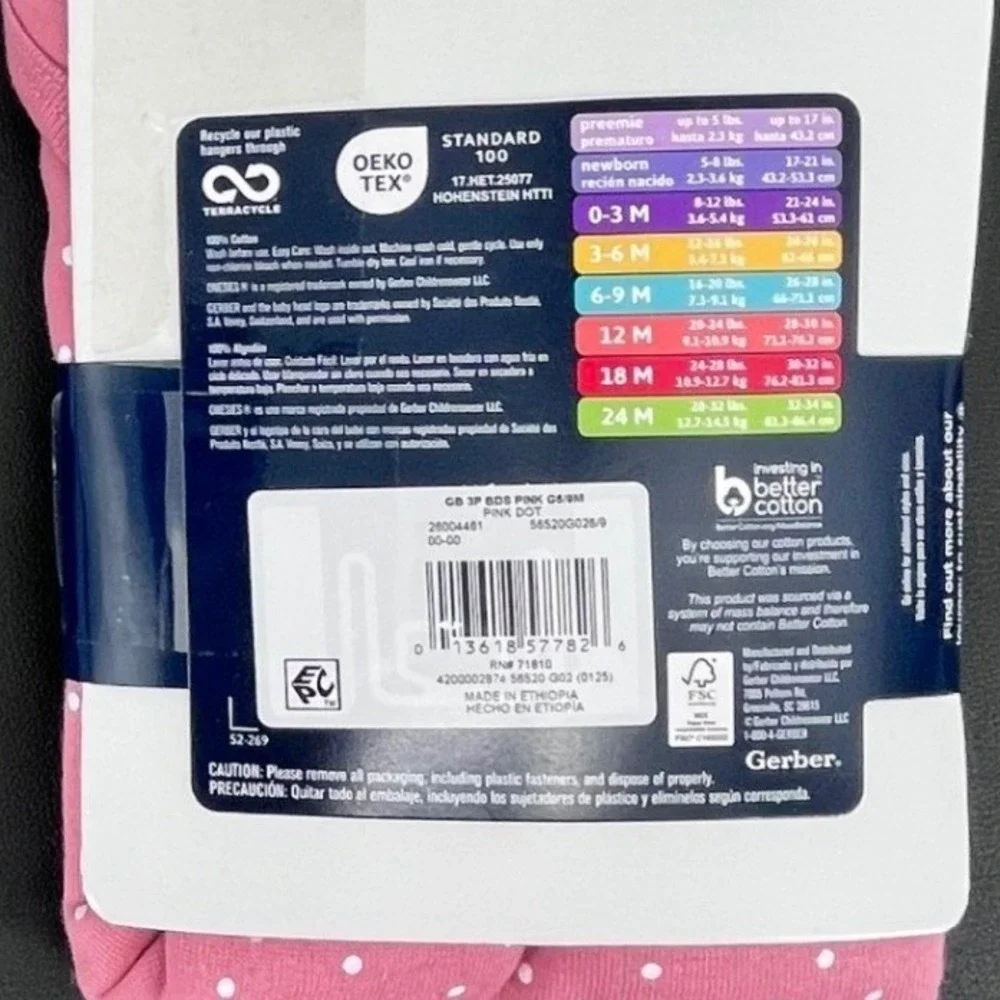 Gerber Onesies Bodysuits Baby 6-9M Blue Pink Bundle Cotton Striped Polka Dot NEW